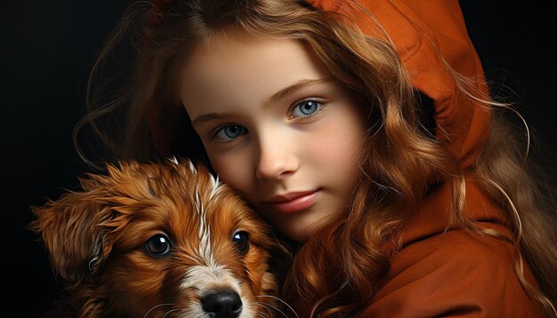 無料写真 かわいい子犬と笑顔の子供 人工知能が生み出す純粋な友情