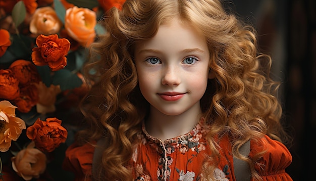 Бесплатное фото Милая улыбающаяся кавказская девушка с вьющимися светлыми волосами, созданная искусственным интеллектом