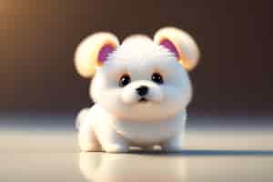 무료 사진 하얀 얼굴과 분홍색 귀를 가진 개가 하얀 표면에 서 있습니다.