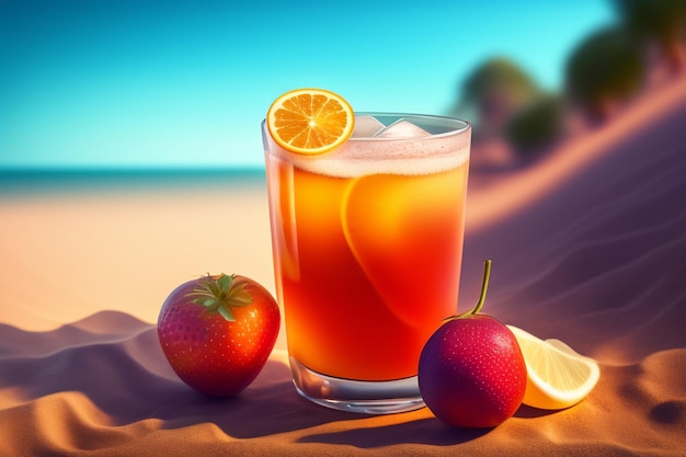 無料写真 背景にイチゴとオレンジ ジュースのグラス。
