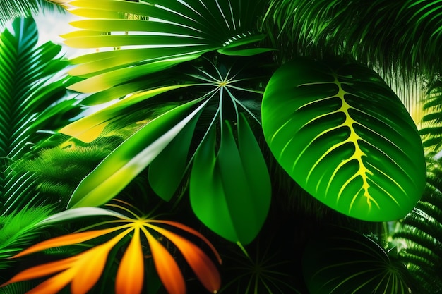 無料写真 緑の葉が他の植物に囲まれ、その上にヤシという言葉が書かれています。