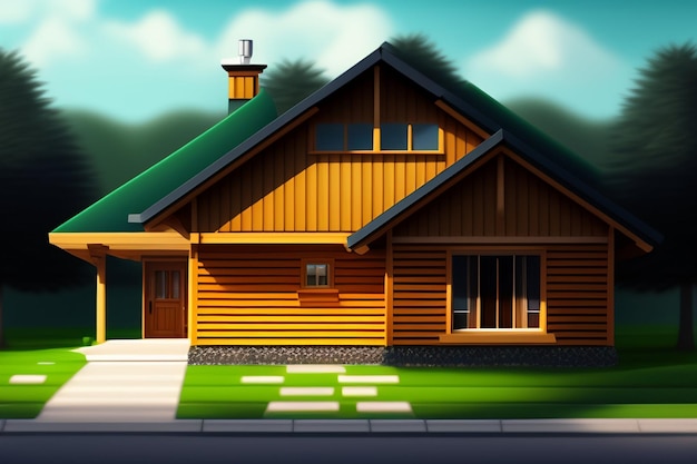 Бесплатное фото Дом с зеленой крышей и зеленой крышей.