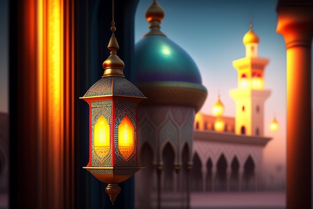 無料写真 モスクの前にランプがぶら下がっています。