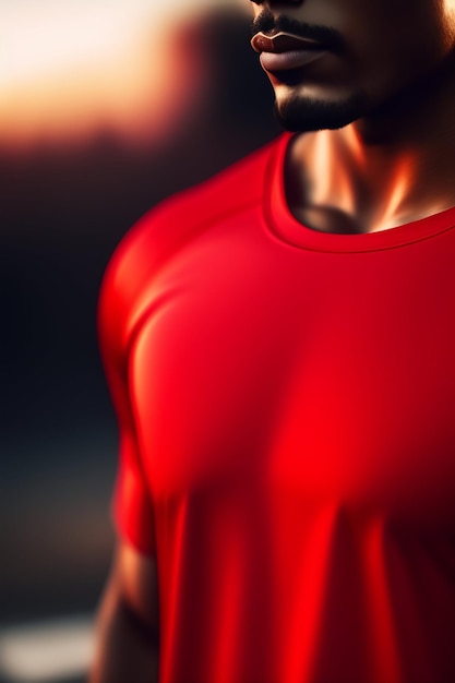 무료 사진 '나는 남자다'라고 적힌 빨간 셔츠를 입은 남자