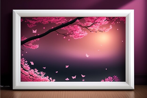 무료 사진 분홍색 꽃과 분홍색 하늘이 있는 해변 그림