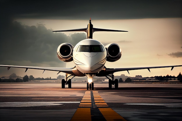 Бесплатное фото Самолет стоит на взлетно-посадочной полосе с надписью «частный самолет» спереди.