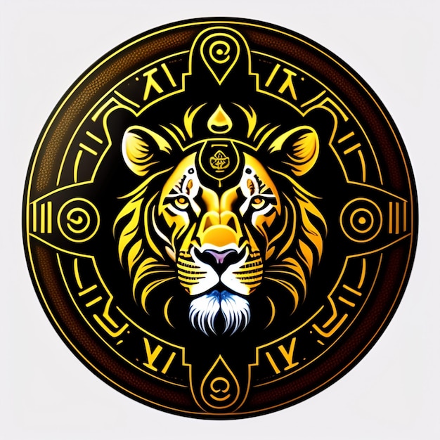 Бесплатное фото Круглая эмблема с мордой льва и цифрой 7 на ней.