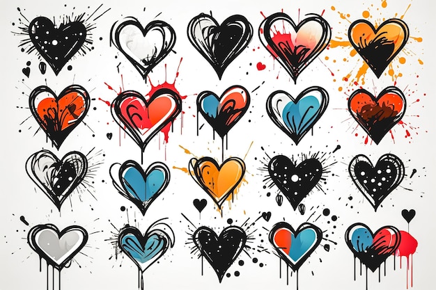 Бесплатное фото Набор сердец разных цветов, нарисованных краской