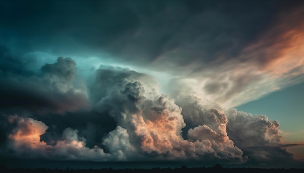 無料写真 青い空と緑とオレンジ色の空を持つ嵐の雲