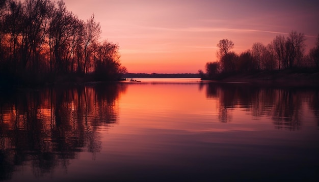 無料写真 ai によって生成された水面に映る静かな夕日