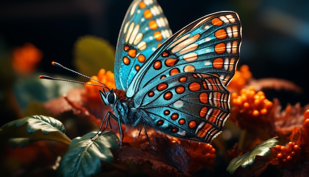 Бесплатное фото Яркое крыло бабочки демонстрирует красоту и хрупкость природы, созданную искусственным интеллектом.
