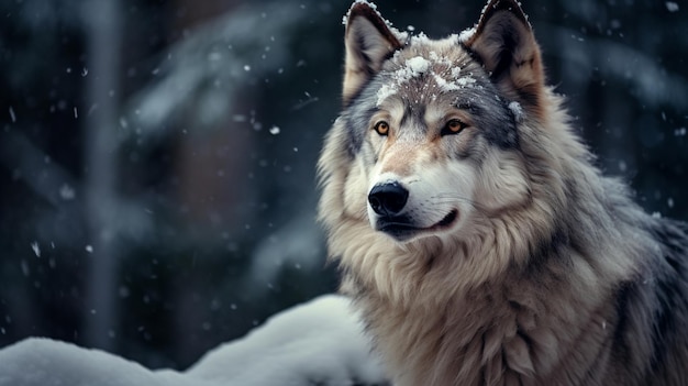 Бесплатное фото Волк среди снега в лесу