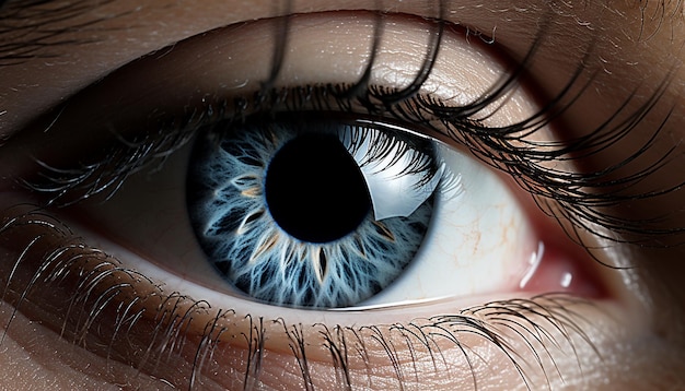 Бесплатное фото Женский глаз, смотрящий в камеру, отражает красоту и здоровье, созданные искусственным интеллектом