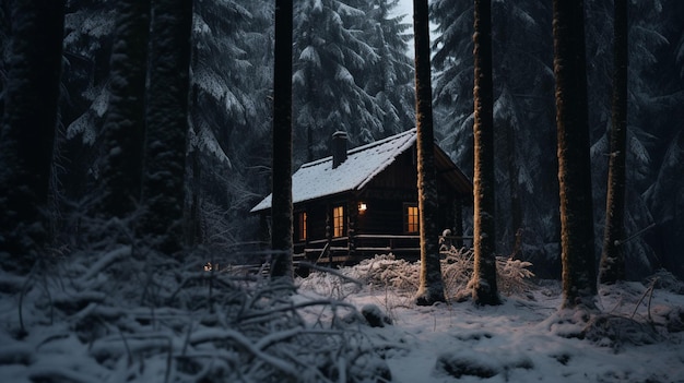 Бесплатное фото Деревянная хижина в лесу зимой