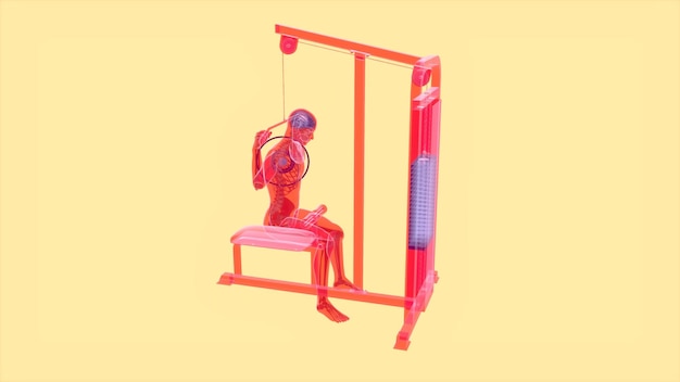 Foto gratuita arte astratta 3d di un uomo sul pulldown lat machinexa