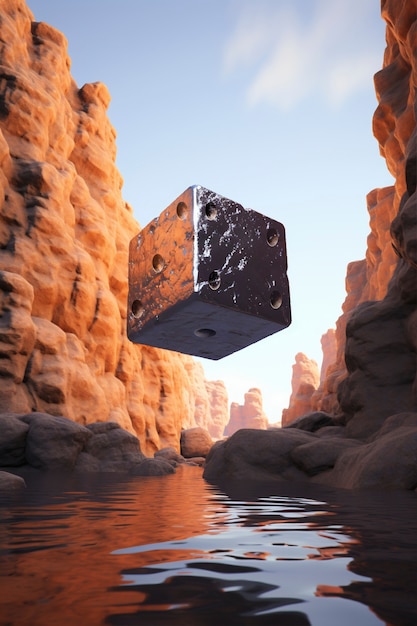 Free photo abstract 3d dice floating in nature