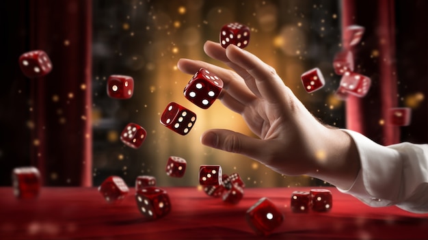 Abstract 3d dice with human hand
