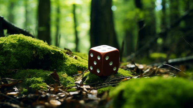 Free photo abstract 3d dice with nature landscape