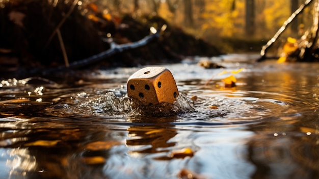 Free photo abstract 3d dice with nature landscape