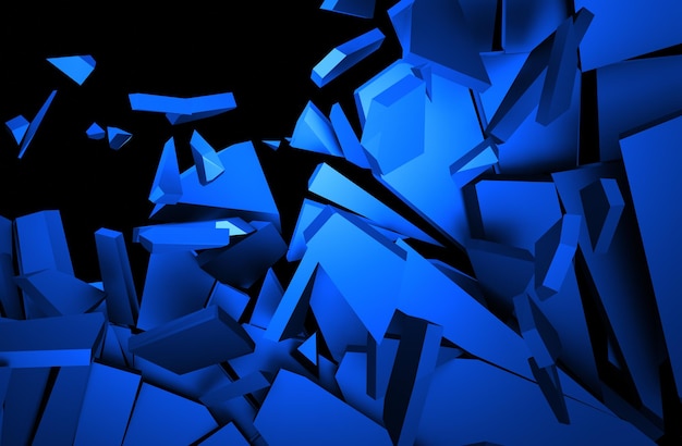 Abstract 3d rendering of cracked surface. background with broken shape. wall destruction. explosion with debris.