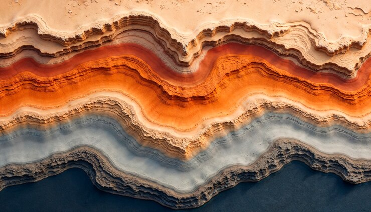 Free Photo abstract aerial view of layered geological formations in a desert landscape