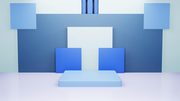 Абстрактный архитектурный фон с установкой белых и синих коробок 3d визуализация иллюстрации