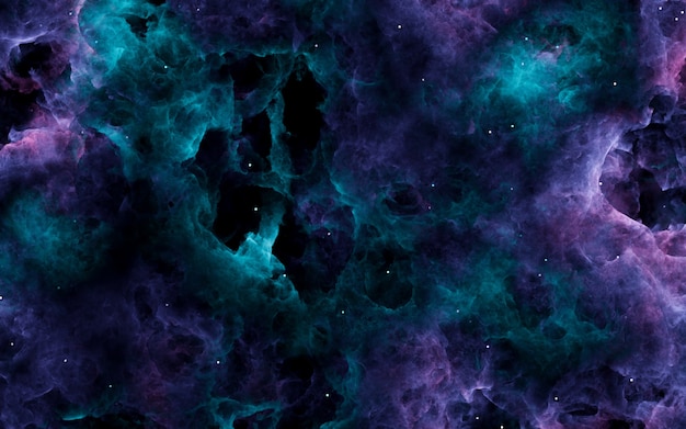 背景に星と緑と紫の星雲の抽象的な背景。 3dレンダリング Premium写真