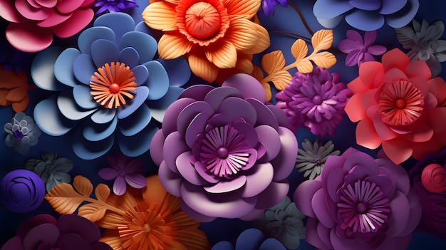 Free photo abstract background with 3d flowers