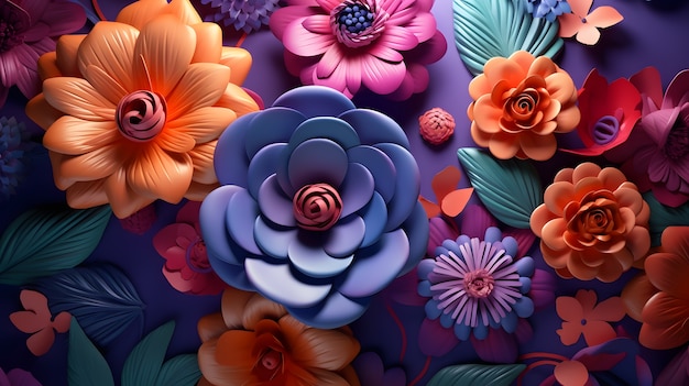 Free photo abstract background with 3d flowers