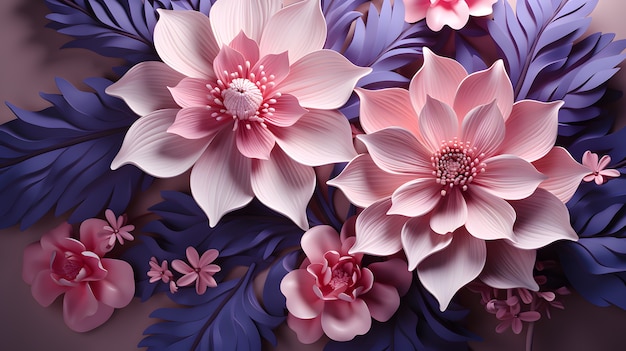 Abstract background with 3d flowers