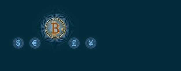 Abstract bitcoin interface in blue background.