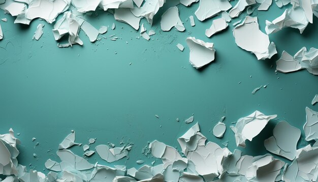 Абстрактный синий фон с скрученной бумагой, беспорядочным дизайном и сломанным украшением, сгенерированным искусственным интеллектом