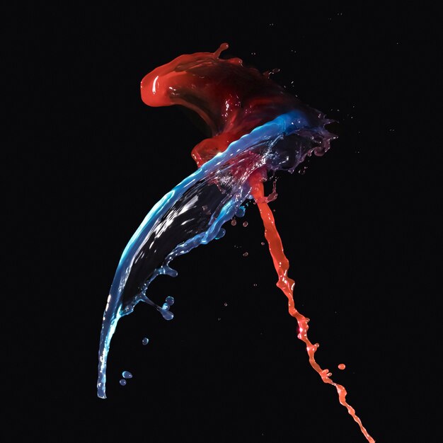 Abstract Blue and red liquid splashing on black backdrop