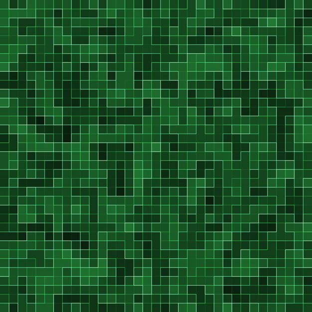 Abstract bright green square pixel tile mosaic wall background and texture.