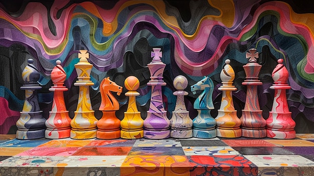 デジタルアートスタイルの抽象的なチェスのピース