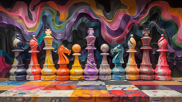 Abstract chess pieces in digital art style