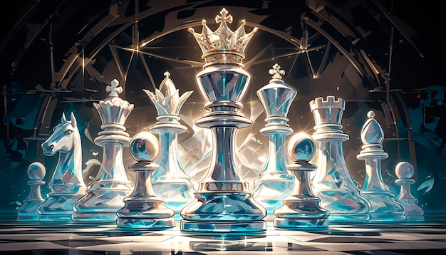 Abstract chess pieces in digital art style