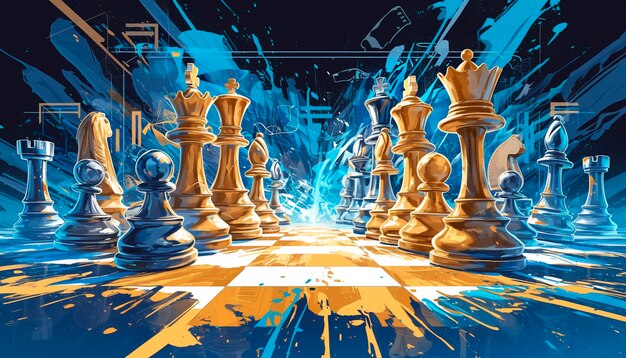 Абстрактные шахматные фигуры в стиле цифрового искусства