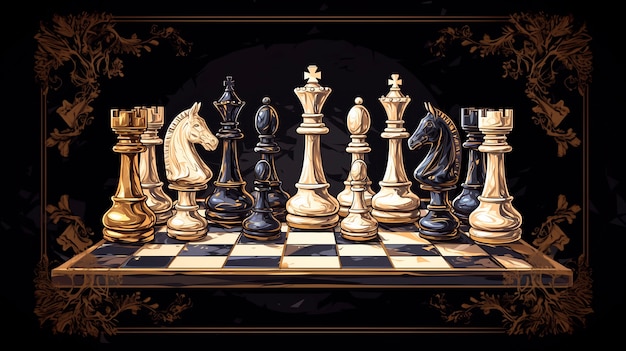 Абстрактные шахматные фигуры в стиле цифрового искусства