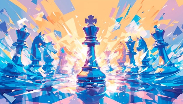 Abstract chess pieces in digital art style