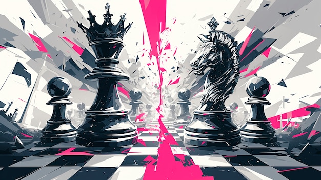 Free photo abstract chess pieces in digital art style