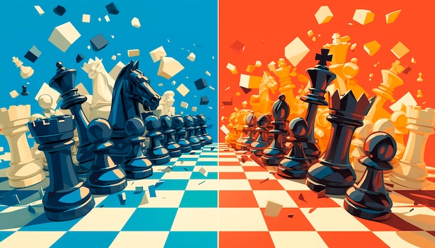 무료 사진 abstract chess pieces in digital art style