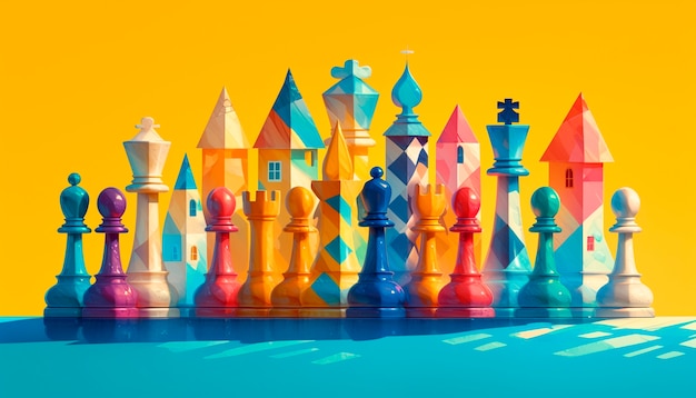 Бесплатное фото Абстрактные шахматные фигуры в стиле цифрового искусства