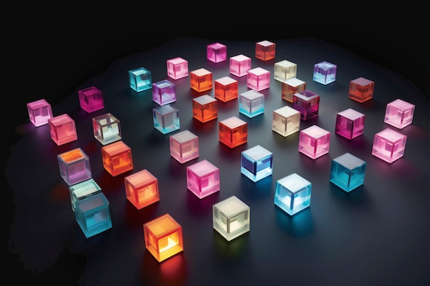 Бесплатное фото Абстрактные красочные кубические формы скульптуры