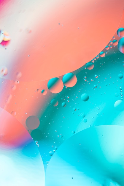 Free photo abstract colorful oil drops in liquid on hued defocused background