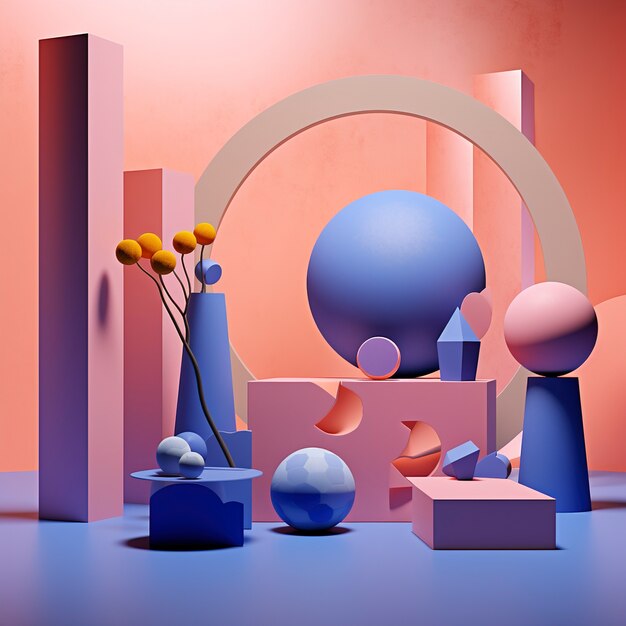 Abstract creation made from 3d geometric shapes