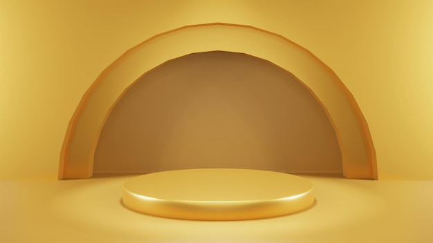 Abstract d podium with lighting gold color on a yellow background podium stage for an award ceremony