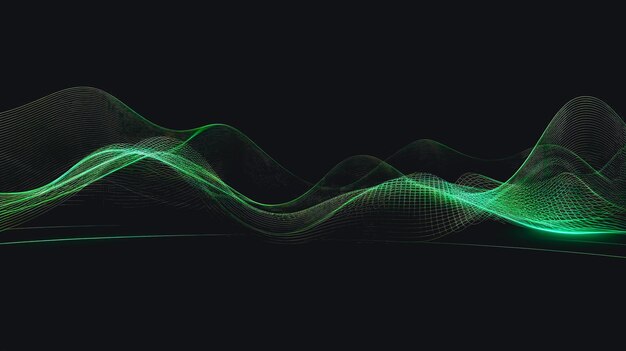 Abstract dark background with green lines generative AI