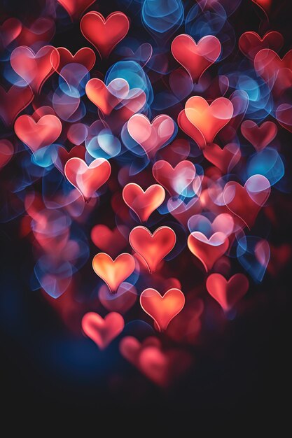 Abstract dark gradient background with hearts shape bokeh