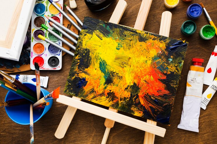 Free Photo abstract drawings on canvas top view